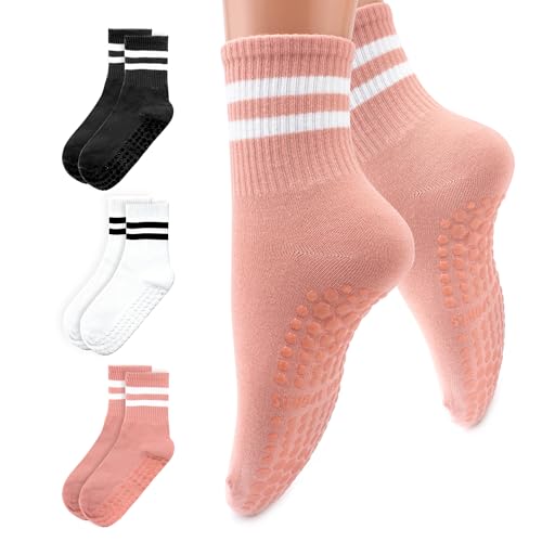 Qancekoo - Qancekoo 3 Pairs Pilates Grips Socks with Anti-Slip Dots Non Slip Yoga Socks for Ballet Dance Fitness Home
