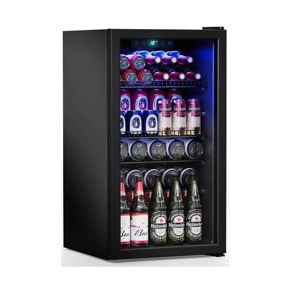 Beverage Refrigerator Cooler-120 Cans Freestanding Mini Fridge Cooler with Glass Door, Adjustable Shelves & Digital Temperature Display for Soda, Wine or Beer (Black, 3.2 Cu.Ft)