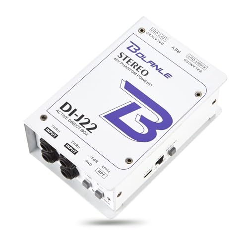 Bolanle J22 Professional Stereo DI Box/Splitter XLR 1/4 inch, Dual Channel Direct Box for Sound System, Subwoofer, Karaoke Speaker, Guitar, Keyboard, Bass