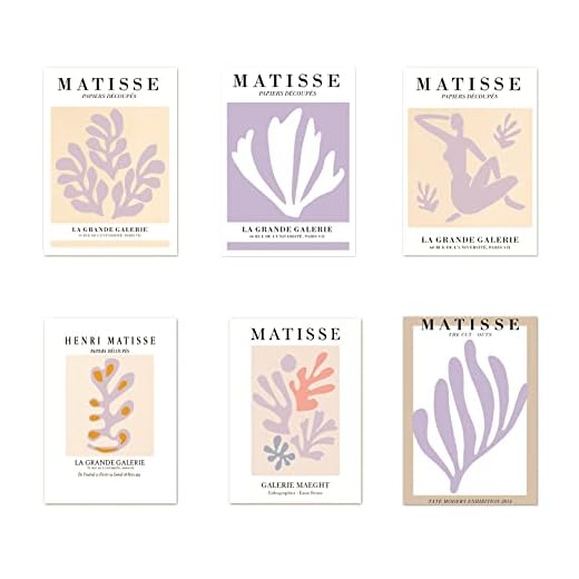 MOROBOR Matisse - Póster de exposición de arte de pared, 6 pósteres de Henri Matisse para habitación, pintura abstracta en lienzo sin marco (8 x 10 pulgadas, morado)