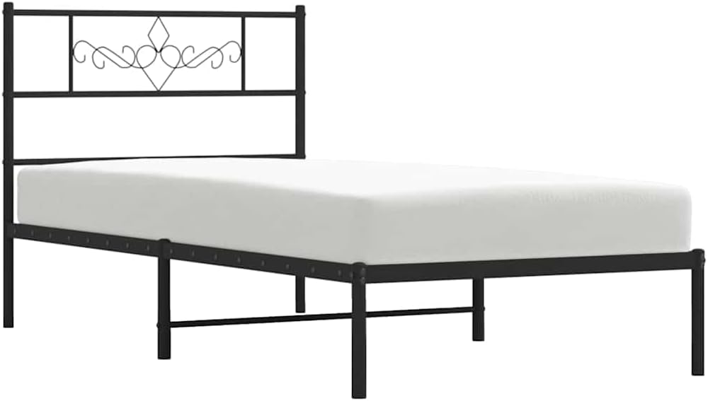 Twin Bed Frame Black Powder-Coated Steel Sturdy Platform Frame with Slatted Foundation for Mattress Support, Easy Assembly, Durable Modern Minimalist Bedroom Furniture