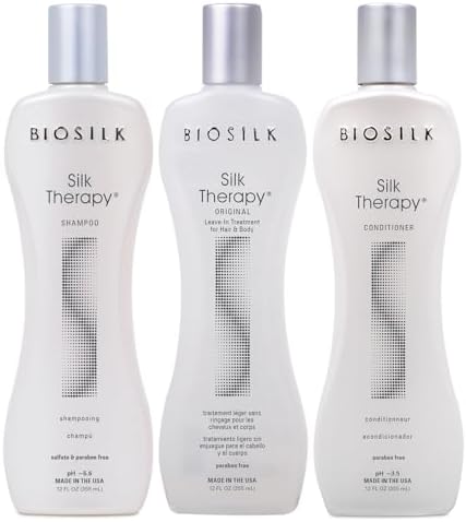 BioSilk 3-Piece Silk Therapy Kit, Shampoo, Conditioner & Serum for Healthy, Shiny, Manageable Hair, Sulfate-Free, Paraben-Free, Cruelty-Free, 12 Oz Haircare Set