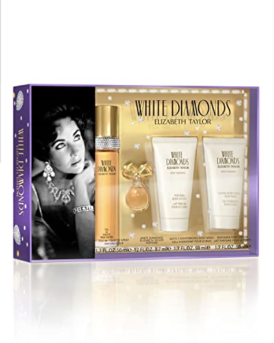 Women's Perfume Gift Set by Elizabeth Taylor, Body Lotion, Body Wash, Eau de Toilette, White Diamonds, 4 Piece Set