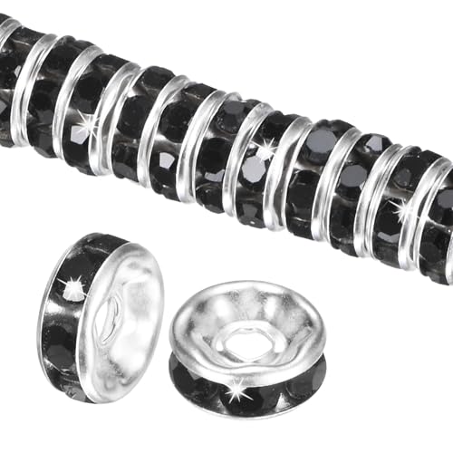 M METERXITY 100-Pack Rondelle Spacer Beads, 0.31 Inch/8mm Czech Crystal Rhinestone Loose Beads for Jewelry Making/Necklace/Bracelet [Black]