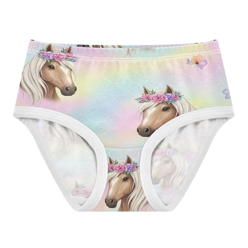 Toddler Girl Panties, Cute Horse Pastel Gradient Girls' Cotton Brief Underwear, 2T–8 Years