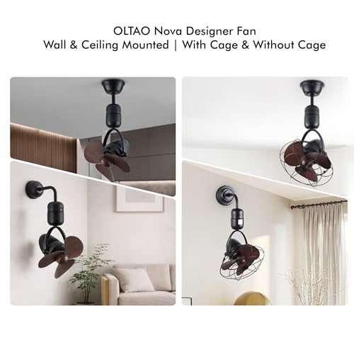 oltao Nova Caged Wall & Ceiling Fan - Black, 16-inch Black - 2 - Image 3