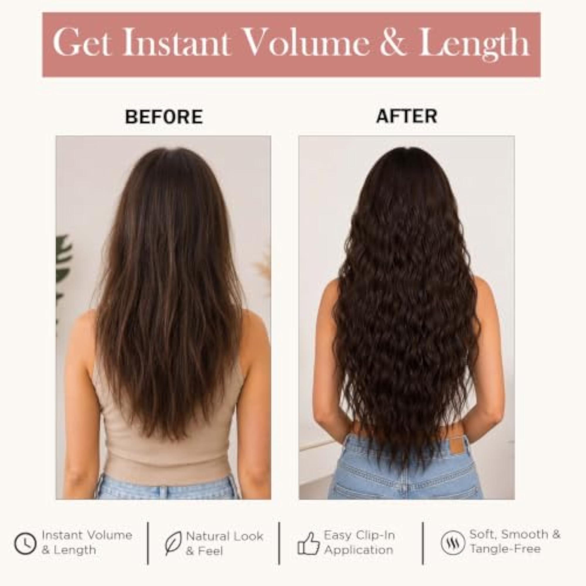 5 Clip Super Long Kinky Curly Hair Extension for Women