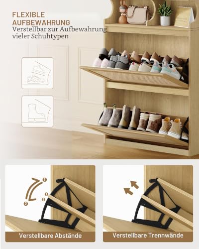 Hzuaneri Schuhschrank Rattan, Schuhkipper Schmal, 16 Paar, Gelb – Ansicht 6