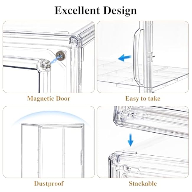 Large Clear Display Case for Collectibles Acrylic Storage Bin with 2 Removable Shelves and Magnetic Door Display Organizer Box for Anime Figures, Dolls, Car Models