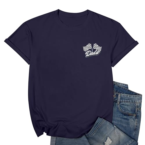 Image of Racing Birthday Party Matching Shirt Mom and Dad Car Racer Couple T Shirt Checkered Flag Short Sleeve Tee Tops
