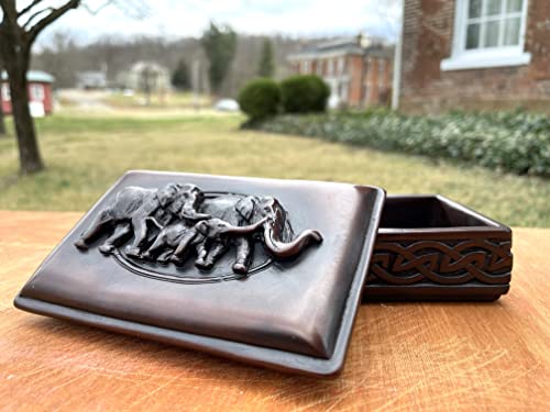 Elephant Trinket Box With Lid For Jewelry Keepsakes - Feng Shui Elephant Family Decor - Brown Resin Sculpture 6 Inches #TOP2