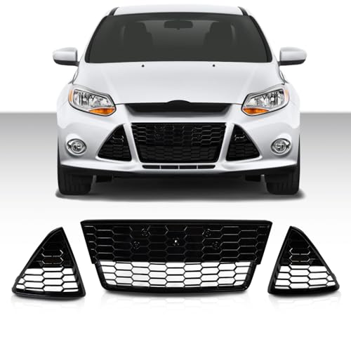 ANDPLAY 3PCS Front Bumper Lower Grille Cover With Triangle Compatible With Ford Focus 2012 2013 2014 Honeycomb Mesh Grill (Fits Only 