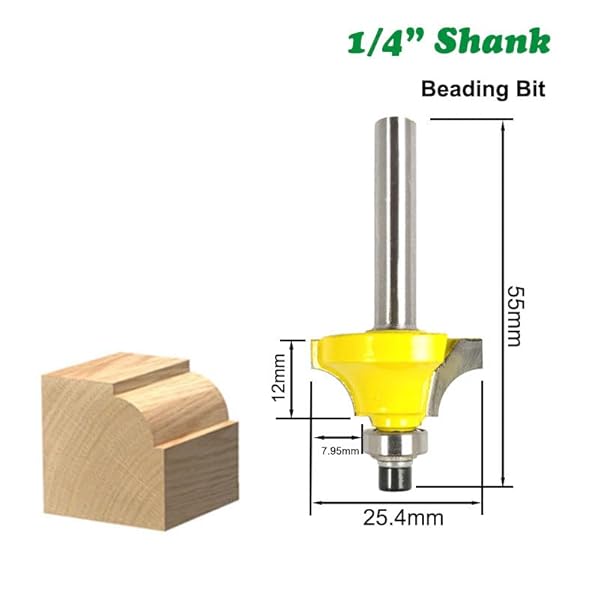 1/4 Inch Shank Forming Roundover Beading Router Bit Set Includes Beading Bit, Double Roman Ogee Bit, Roman Ogee Bit with Bearing for Table, Drawer or Cabinet Edges - 1/2" Radius 3Pcs by Wilsnsun - Image 2