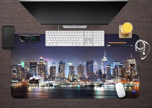 Tapis de Souris Gaming XXL 120x60x0.2 cm Grand Tapis de Souris,avec Bords Cousus Base en Antidérapant,Surface Spéciale Améliore Précision pour Bureau,Gamer(Scène Nocturne de la Ville de New York)