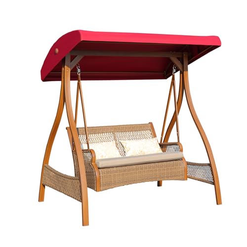 FAPOLITE 2-Seat PE Wicker Patio Swing with Canopy