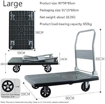 Heavy Duty Folding Flatbed Trolley Cart with Push/Pull HandlePortable Hand Truck for Easy Moving Supplies Compact Dolly on Wheels Ideal Transporter for ge and Transport