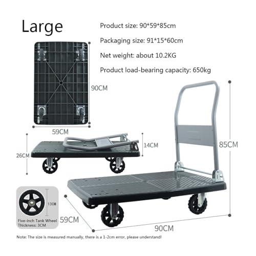 Carro de Plataforma Plegable de Alta Resistencia con asa de Empuje/tracción. Carretilla de Mano portátil para facilitar el traslado de Suministros. Carro Compacto sobre r