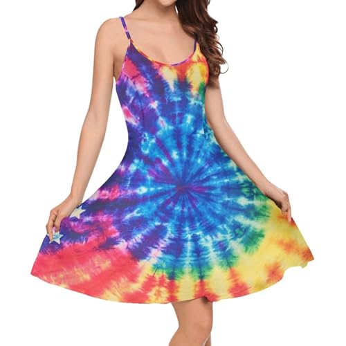 Image of Women's Spaghetti Strap Dress Summer Casual Swing Sundress Girls Beachwear Swing Mini Dress