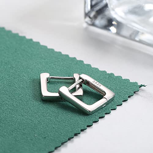 Milacolato 925 Sterling Silver Small Hoop Earrings For Women 18K White Gold Plated Geometric Huggie Hypoallergenic Square Cute For Women Girls #TOP2