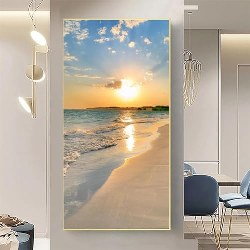 Toile paysage bord de mer au lever du soleil 60x120 cm sans cadre pour salon