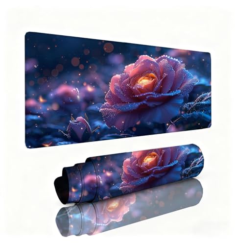 Skrivbordsunderlägg ros musmatta dröm musmatta XXL 1600 x 800 x 3 mm, musmattor vattentät och halkfri hållbar, lätt att rengöra bordsunderlägg, skrivbordstillbehör för kontor hem och PC 0B-378