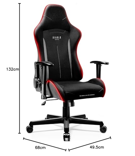 Diablo Sedia da gamer X-Ststarter | rivestimento in tessuto, braccioli regolabili, meccanismo di inclinazione, capacità di carico fino a 136 kg | Sedia da scrivania ergonomica, sedia da ufficio gaming - Sedia gaming - Immagine 2