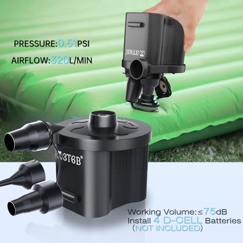 3T6B Electric Air Pump for Inflatables, Battery Powered Wireless Air Pump for Mattress with 3 Nozzles, Quick-Fill Blower Inflator/Deflator for Outdoor Camping, Air Mattress, Inflatable Couch, Pool Toy by 3T6B - Used condition - Image 7