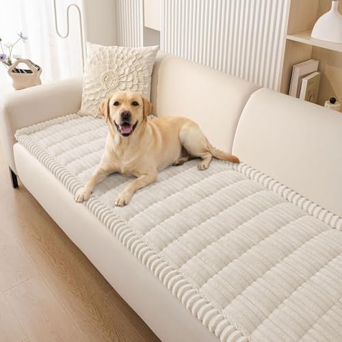 Homaxy Dicke Weiche Sofa überzug, Waschbare rutschfeste Couch überzug, Sofabezüge für Hunde, Haustiere und Kinder, 3 Sitzer Sofaüberwürf für das Wohnzimmer, Weiß, 70 x 180 cm