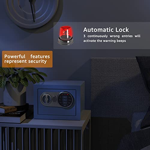 Goldenkey Safe And Lock Box Digital Electronic Security Keypad Mini Small Safes With Black Safe Box For Home Office Travel Business Use, 0.236 Cubic Feet Blue #TOP5