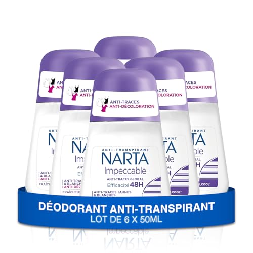 Narta - Desodorante para mujer – Impeccable Antitranspirante antihuellas dactilares, 48 horas de eficacia, sin alcohol, 6 x 50 ml