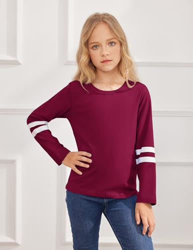 Image of Arshiner Girls Shirts Cotton Casual Basic Long Sleeve Crewneck Color Block Tunic Tee Tops Blouse