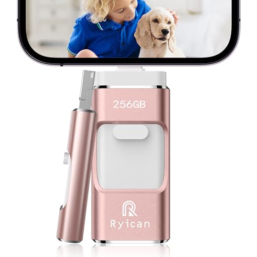 Memoria USB para Phone 256GB,Ryican 4 in 1 Pendrive transmisión de Alta Velocidad Photostick USB...