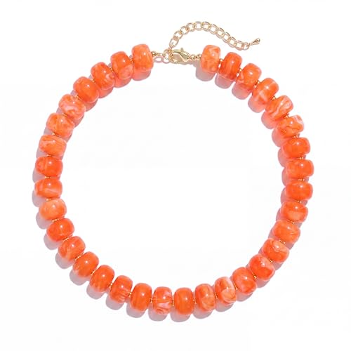 Badu Orange Chunky Beaded Necklace for Women Acrylic Bead Choker Statement Necklace Cute Trendy Necklaces Jewelry Gifts