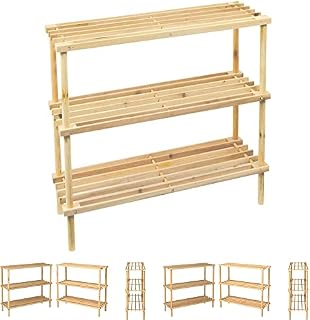 IFJA 3 Tier Wooden Shoe Rack - Shoe Boot Trainer Rack Storage Shelf Organiser - Ideal for Entryway, Living Room, Hallway - Space Saving Footwear Shelf - Free Standing Unit - W74 x D26 x H48.6cm