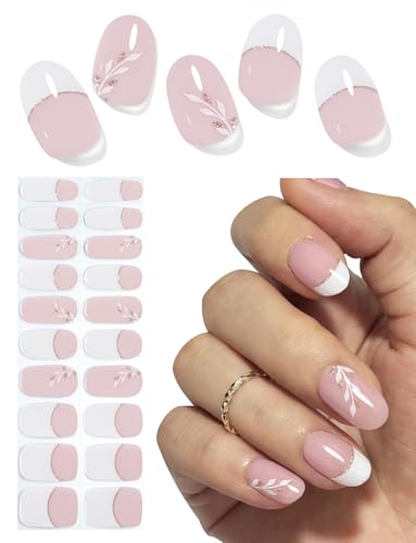 Autocollant Ongle Gel UV, French Leaf 20pcs Ongles en Gel Semi durcis pour Nail Art DIY