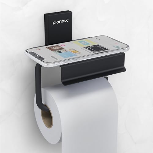 Image of Plantex 304 Grade Stainless Steel Bathroom Toilet Paper Holder with Mobile Stand /Toilet Tissue Holder /Bathroom Accessories (Crystal, Black)