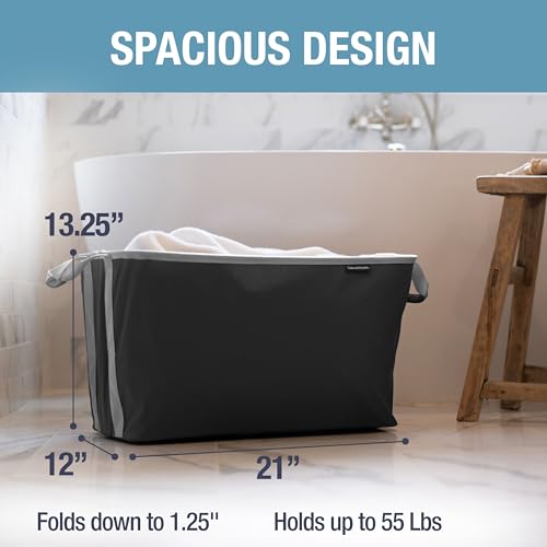 Image of CleverMade Collapsible Laundry Basket 2 Pack - 60L (16 Gal) Foldable Clothes Hamper with Reinforced Handles, Space Saving Fabric Laundry Bin, Holds 55 lbs, Flat Folding for Home & Travel - Black