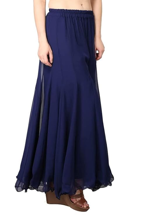 Image of Kvish Regular Loose Fit Solid Colour Georgette Flared Sharara Palazzo for Women