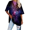 Galaxy Shirt Women's Galaxy Print Blouse Fashionable Glitter Starry Sky T-Shirt for Women Crew Neck Blouse Carnival Costume Party Top Short Sleeve Tops, K-black, XXL #2