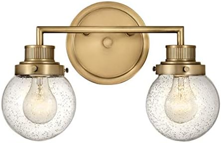 Hinkley Poppy 5932HB Small Two Light Bathroom Vanity Fixture, Mid-Century Modern, Clear Seedy Glass Globe, Heritage Brass
