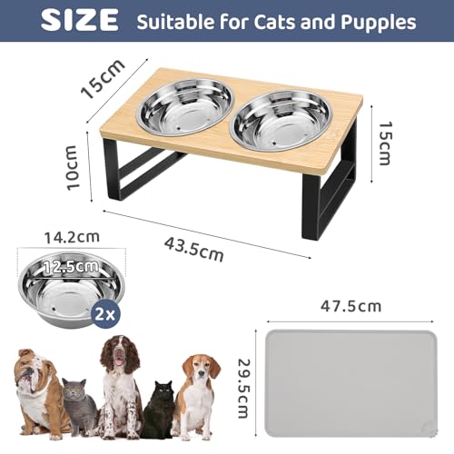 Otauoaea Katzennapf Erhöht - Futternapf Katze Erhöht aus Edelstahl mit Napfunterlage Silikon - 15° Gekippte Ergonomischer Futterstation Katzen Napfset Hundenapf - 350ml Fressnapf und Wassernapf