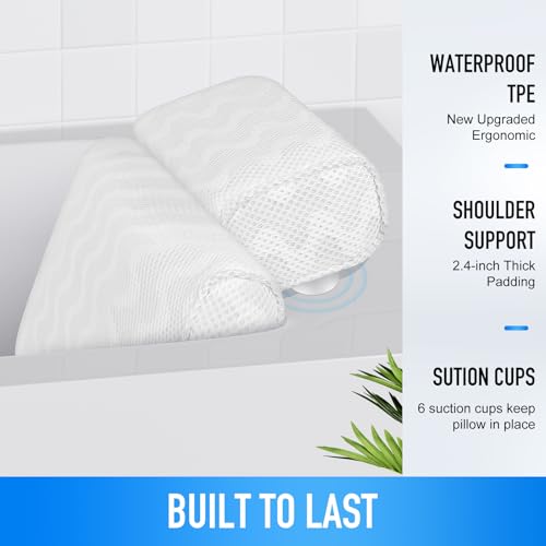 Bath Pillow Luxury Bathtub Pillow, Extra Soft Ergonomic TPE Bath Pillows for Tub Head Neck and Back Support, with 3D Air Mesh Cushions for Curved or Straight Tubs - Bath Accessories Spa Gifts