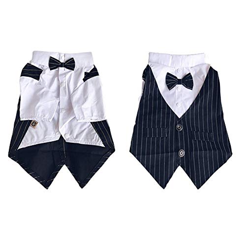 Meioro Pet Clothes Dog Shirt Dog Tuxedo Bow Tie Shirt Suitable For Wedding Party Puppy French Bulldog Pug (L, Black) #TOP1
