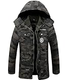 [InnoBase] 迷彩ジャケット 中綿ジャケット メンズ ミリタリー アーミーコート ジャンパー 防寒着 裏ボア フード付き ボリューム アウター カジュアル 撥水 防風 保温 秋 冬 ファッション (グレーカモ, M)