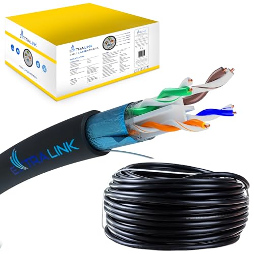 EXTRALINK Cable de red Cat 6 para exterior Cable FTP (F/UTP) Cable Ethernet Cat 6 Apantallado 305M 23AWG, Cable red Par Trenzado, Cable Rj45 Cat 6 Cobre, Cubierta exterior PE, Frecuencia hasta 250MHz