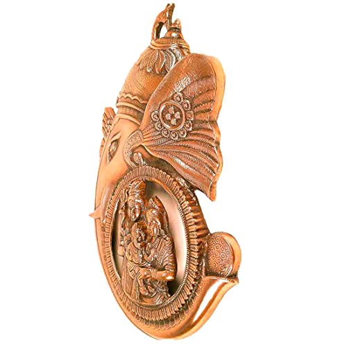 Image of Apka Mart The Online Shop Ganesha Wall Hanging|Ganesh With Shiv Parvati Wall Hanging Religious Wall Decor For Home Entrance (Metal-Alloy|Color-Copper Shade|Size-16 Inch)