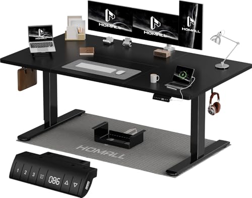 Homall Bureau Assis Debout Électrique 160x80 cm Bureau Réglable en Hauteur avec Fonction Mémoire et Système Anti-Collision, avec Plateau de Gestion des...