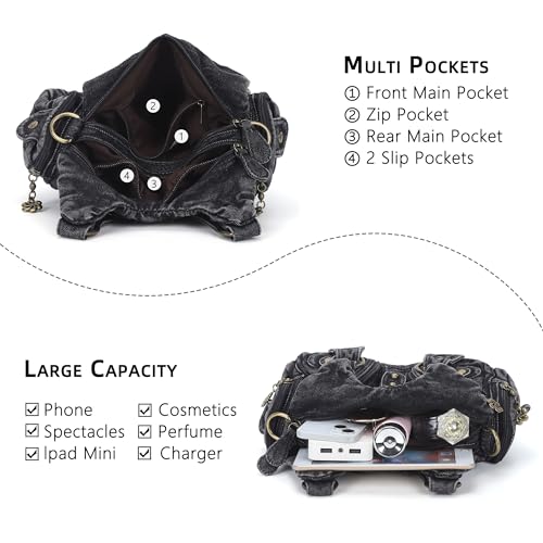 Image of Angel Kiss Purses for Women Small Hobo Shoulder Bags Vagen Leather Multi-Pocket Tote Bag with Zipper