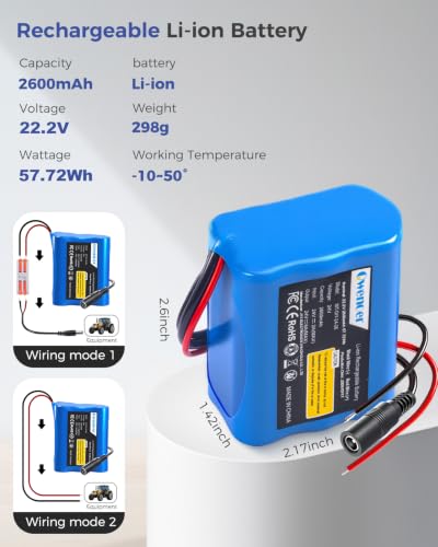 Image of 22.2V-24V 2.6Ah Lithium Battery, 22.2V-24V Rechargeable Li-ion Battery with Charger, Bare Leads Wire, Cable Connector for Kids Ride On Cars, DIY Project, Solar Panels, LED Light Strip, CCTV Camera