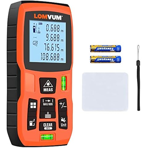 LOMVUM 120m Laser Measure, 393ft Digital Laser Distance Meter with Mute Function Large LCD Backlight Display,Measure Distance,Area and Volume,Pythagorean Mode Battery Included Cover